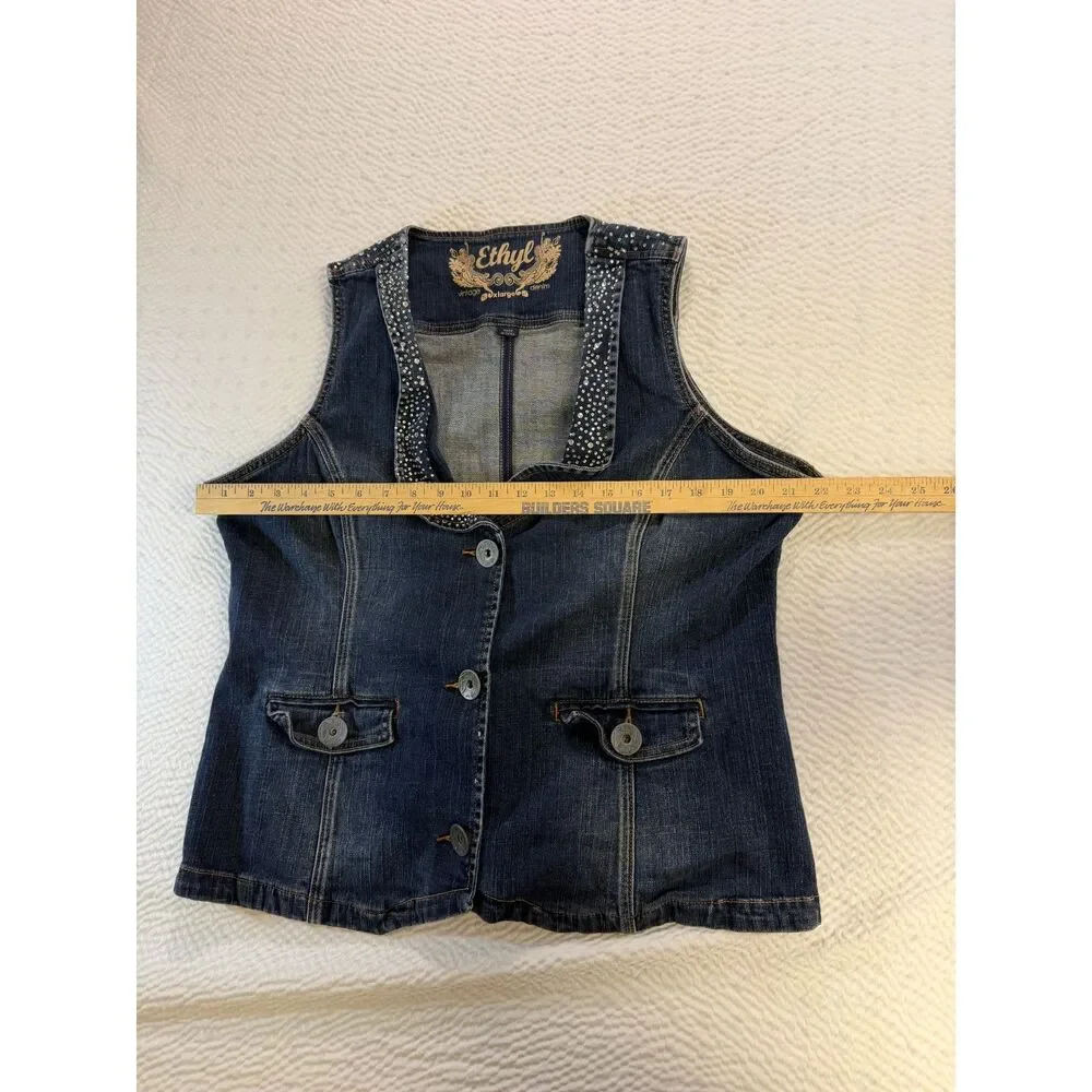 Ethyl Denim Vest with Rhinestone Accents - Picture 6 of 8